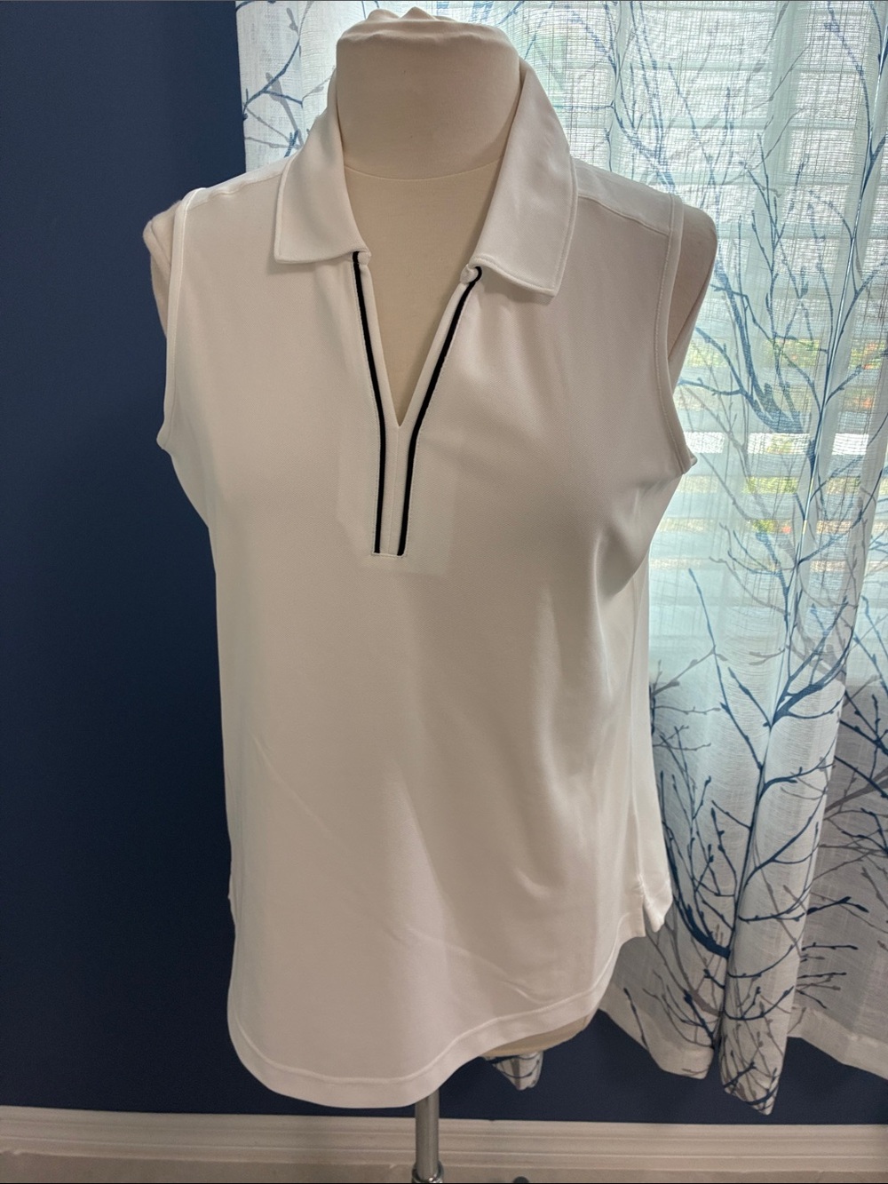 Pebble Beach Classic White Sleeveless Polo Top with Black Trim